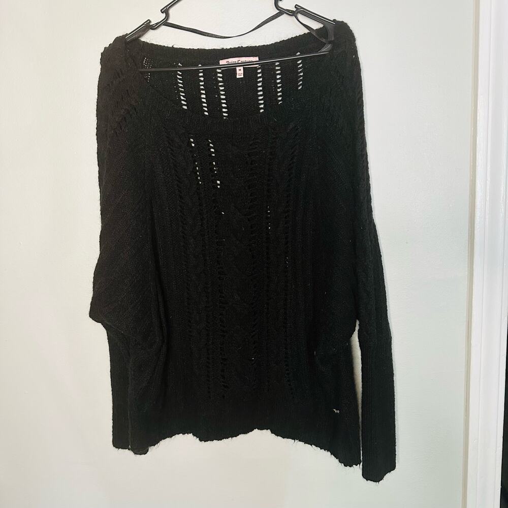 Vintage Juicy Couture Black Long Sleeve Crewneck Cable Knit Sweater size Medium